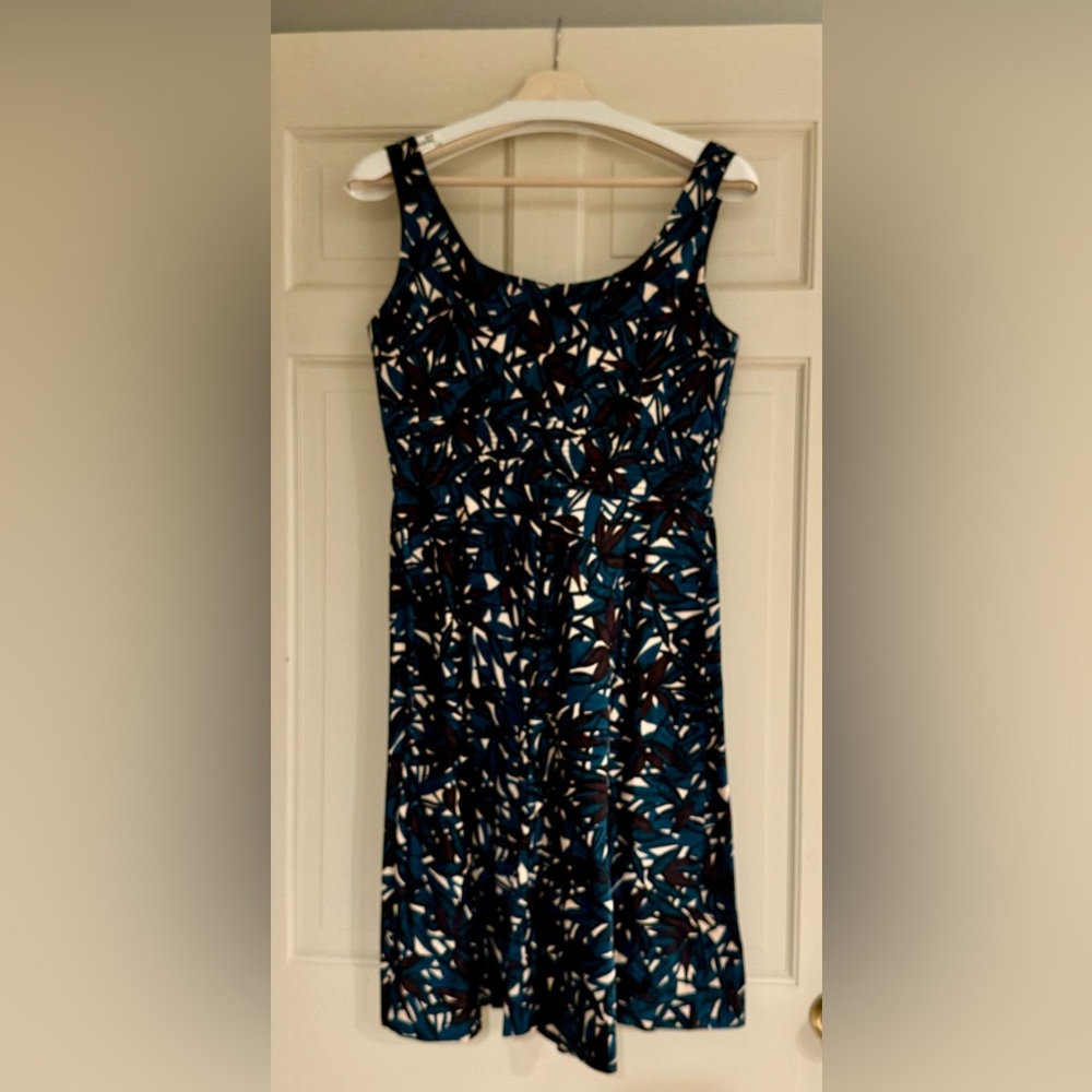 Donna Ricco A-line Dress Womens 10P Blue Brown Cream Sleeveless Back Zip